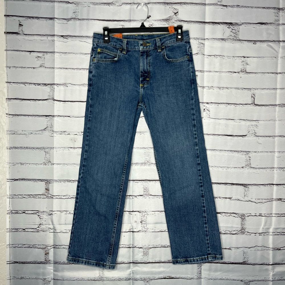 Wrangler Blue Straight Jeans Classic Fit SZ 12 Zip Button Adjustable Waistband